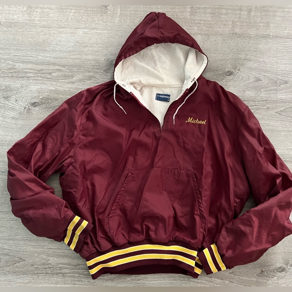 Holloway Vtg Huskies Football Hoodie Jacket size XXL burgundy yellow Michael - Picture 2 of 5